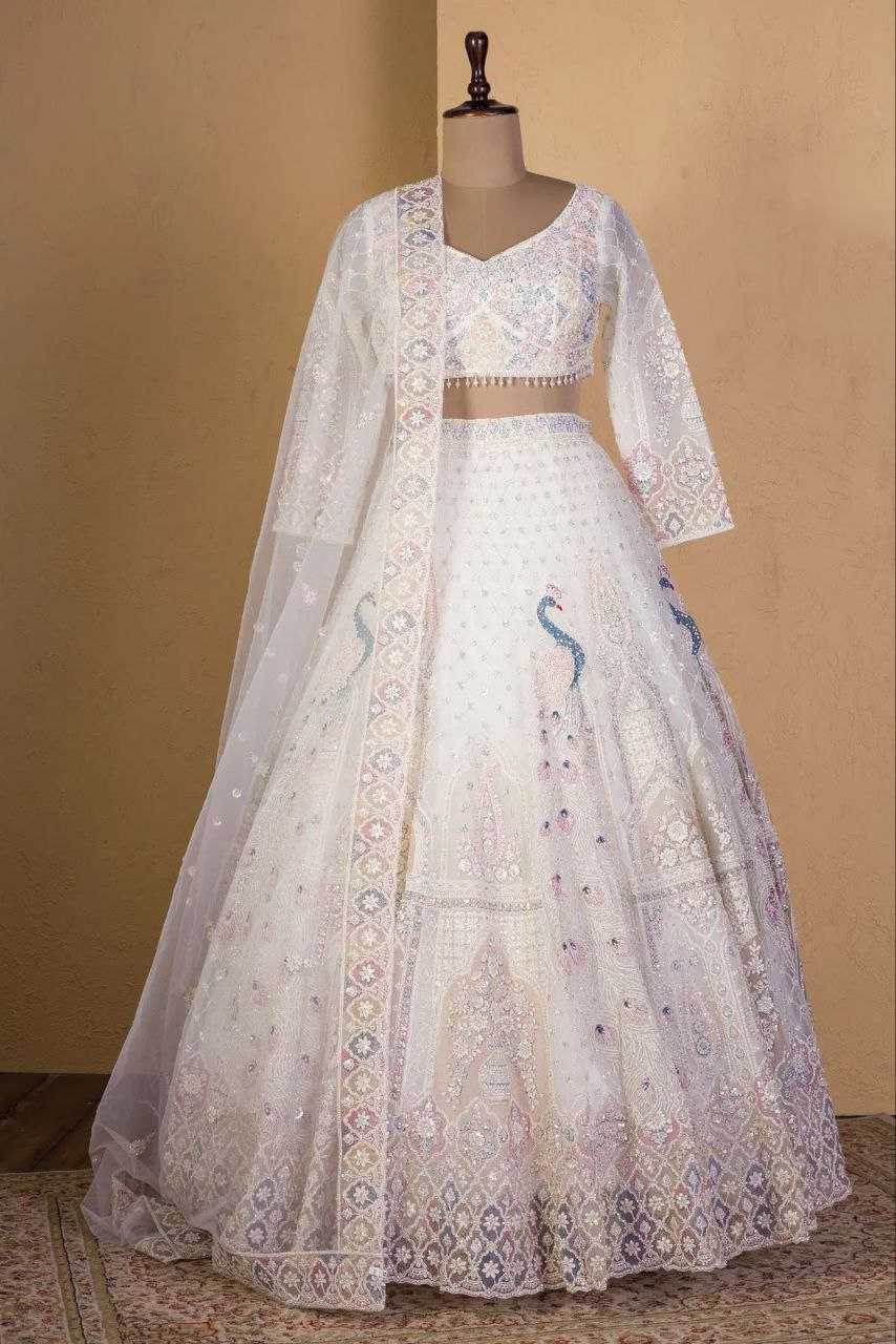 Butterfly Net Designe White Lehenga - MYLUXURY LANE ENTERPRISE